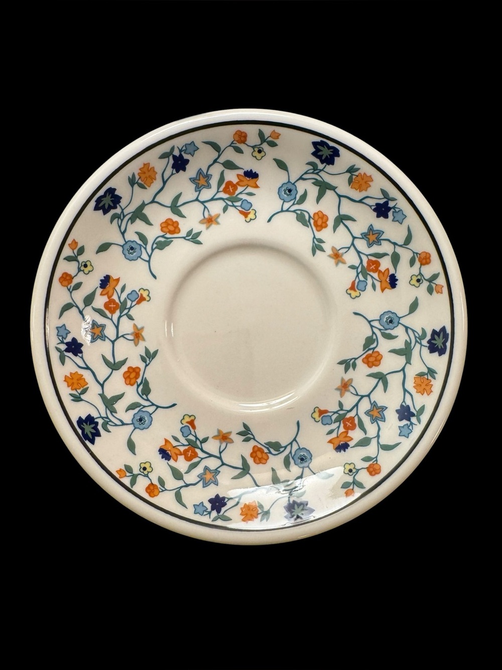 Set of 5 Vintage Homer Laughlin Restaurant Ware Floral Garland Saucers Navy Blue